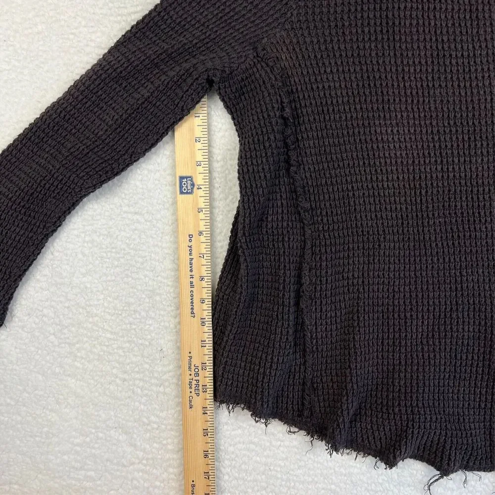 Free People Sweater Women's Small SP Cold Shoulder Frayed Hem Waffle Knit Faded‎ - Picture 11 of 12